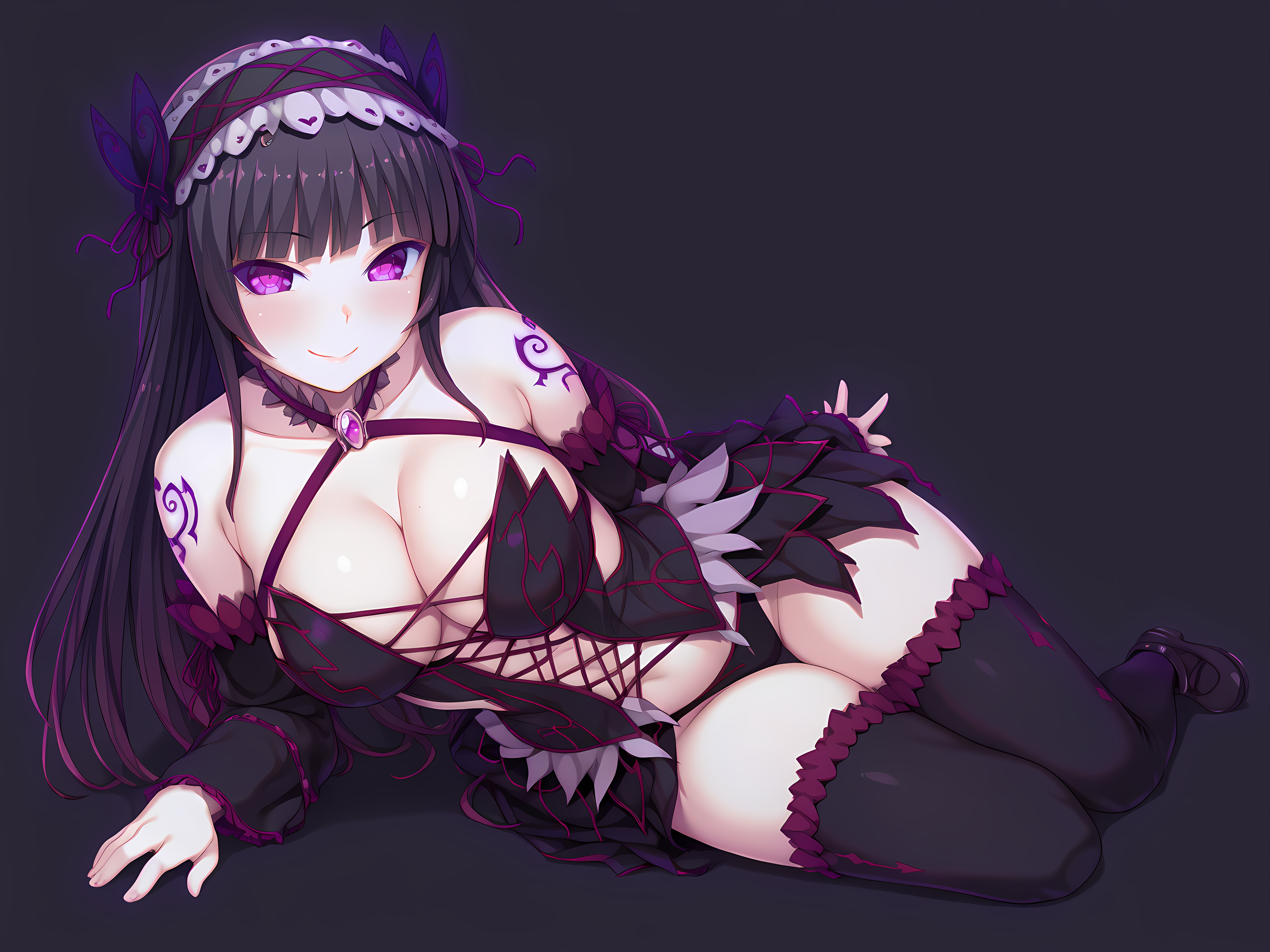 <lora:Kukizawa_Kokoro_-_Yamizome_Revenger_-_Escude:1>,1girl,solo,kokoro,large breasts,evil outfit,shoes,smile,skirt,thighhighs,dark persona, masterpiece,best quality,amazing quality,