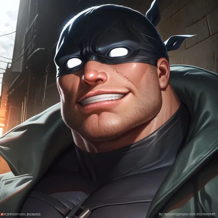 safe_pos, safe_pos, source_anime, detailed background, (score_9, score_8_up, score_7_up), zoroj, masterpiece, best quality, high quality, ultra detailed, highly detailed, high detail, artistic lighting, (highly detailed face, (perfect face, perfect eyes)), depth of field, perfect soft lighting, best shadows, perfect reflections, volumetric, detailed image, high resolution, defined faces, sharp definition,
solo, 1boy, male focus, mature male, stubble, scar on face, white blank eyes, black mask, black shirt, green trench coat, musclebears, muscular male, bara, veiny muscles, large male,
ruanyi0046, alley, night, dynamic poses, various poses, standing, looking at viewer, smile, grin, ((face shot)),