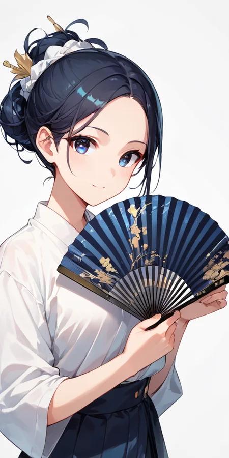 score_9, score_8_up, score_7_up,source_anime, high res image,masterpiece,best quality,girl,cute face,clear skin,shiny hair,ultra detailed eyes,simple background, <lora:sensu_Pony_V1.0:1> sensu, hand fan