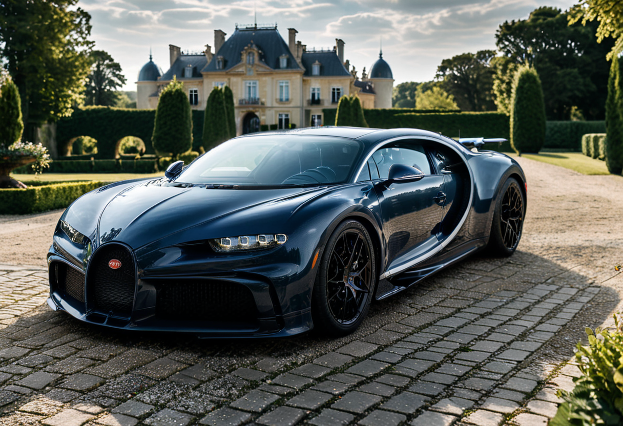 <lora:bugattich1r0n:1>,A sage, bugatti ch1r0n parked outdoors in front of a majestic French château. The car, with its glossy metallic blue exterior and sleek black accents, is perfectly positioned on a cobblestone driveway leading to the château. The château features classic French architecture with large arched windows, intricate stonework, and tall, elegant towers. The setting is bathed in soft golden sunlight, creating a warm and luxurious atmosphere. Surrounding the château are neatly trimmed gardens, fountains, and lush greenery, enhancing the sense of grandeur. The scene combines automotive excellence with historical elegance."
<lora:SDXLFaeTastic2400:0.4> <lora:extremely_detailed:0.4> extremely detailed, Masterpiece,best quality,hi res,8k,hi res,8k,award winning,(sharp focus, intricate, highly detailed),