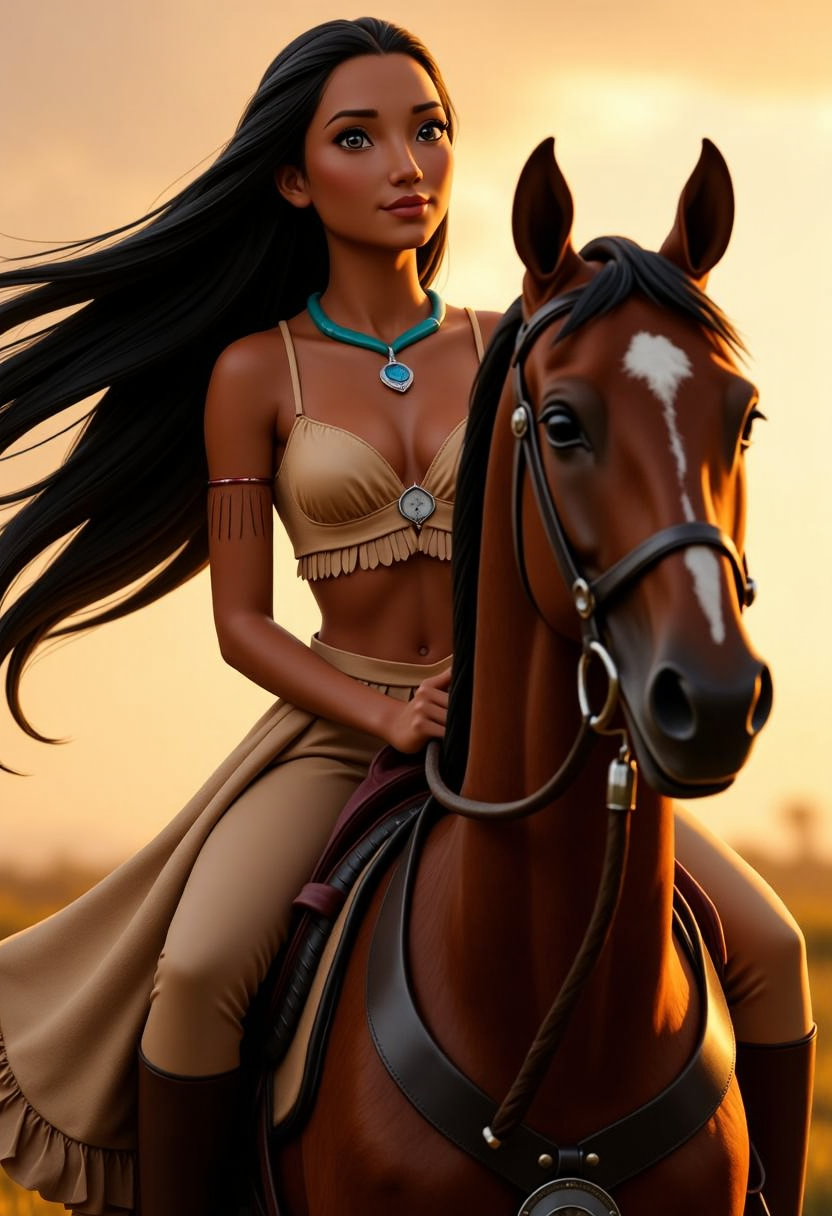 Pocahontas on horseback