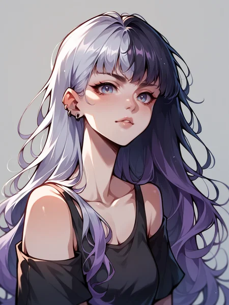 score_9, score_8_up, score_7_up, score_6_up, score_5_up, <lora:spl1th41rXLP:1> spl1th41r, two tone hair, 1girl, long hair, purple grey hair