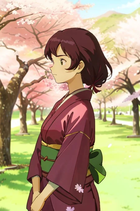 24 year old, japanese clothes, cherry_blossoms, 22 year old, 1gril, from side, highly detailed