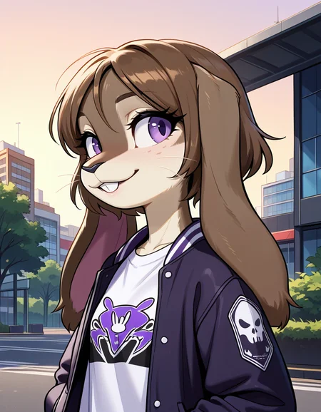 masterpiece, best quality, very aesthetic, absurdres,
outdoors, streetwear,
upper body, posing, standing,
seductive smile, parted lips, long eyelashes,
<lora:Nicole_Meadowsong_v01_NAIXL:1>
N1c013,1girl,solo,furry,furry female,rabbit girl,brown hair,short hair,rabbit ears,purple eyes,snout,animal nose,whiskers,buck teeth,body fur,two tone fur,brown fur,grey fur,