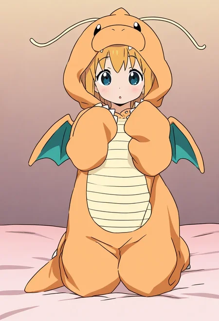 1girl, solo, dragonite, kigurumi, masterpiece, best quality