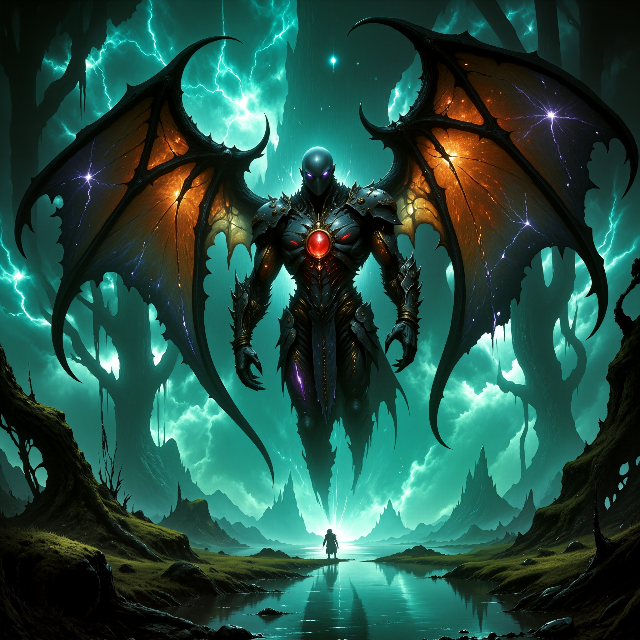 highly detailed, intricate, detailed background, famous artwork inspired by arthur suydam and genevieve valentine and ron spencer and wayne barlowe, 1970s fantasy style painting, the perplexing "striped vinereaver", a wakthurbled monster with vlorzing eyes and eglorpified wings glistening in the moonlight as it snarblifies, here it is ermerging from the depths of the misty gunderpoured swamps of planet "underton secundus", twisting trees and linkturbining the will-o'-wisps in its habitat, golden ratio, black, teal, amber, cold greens, dim lighting, dark shadows, in the style of ck-ovf, amanoer, dnddarkestfantasy,
<lora:style-oneviolentfantasy-ep21-flux-by_chronoknight:0.6> 
<lora:style-yoshitaka_amano-elden_ring-flux-by_alicient:0.6> 
<lora:style-dnd_dark_fantasy-flux-by_arsmachina:0.88> 
<lora:faetastic_details-flux-by_faeia:0.52>
