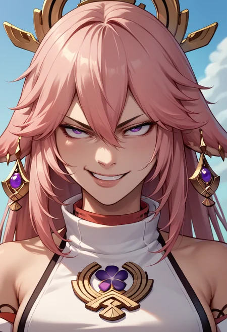 score_9, score_8_up, score_7_up, smile, grin, evil smile, looking at viewer, upper body, <lora:JustAsPlannedMeme_pdxl_Incrs_v1:1>, 1girl, yae miko,