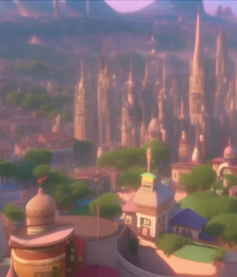 a view of a city split in many biomes, Zootopiav4