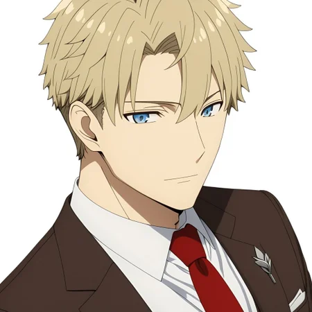 ASCII masterpiece, best quality, half body shot, loid_forger, 1man, shirtless, slim lean body, detailed reflective light blue eyes, blonde hair, formal, suit, brown jacket, collared shirt, red necktie, dark brown vest, in front of a (plain white background: 1.2), 4k, 8k, intricate detail, soft lighting,