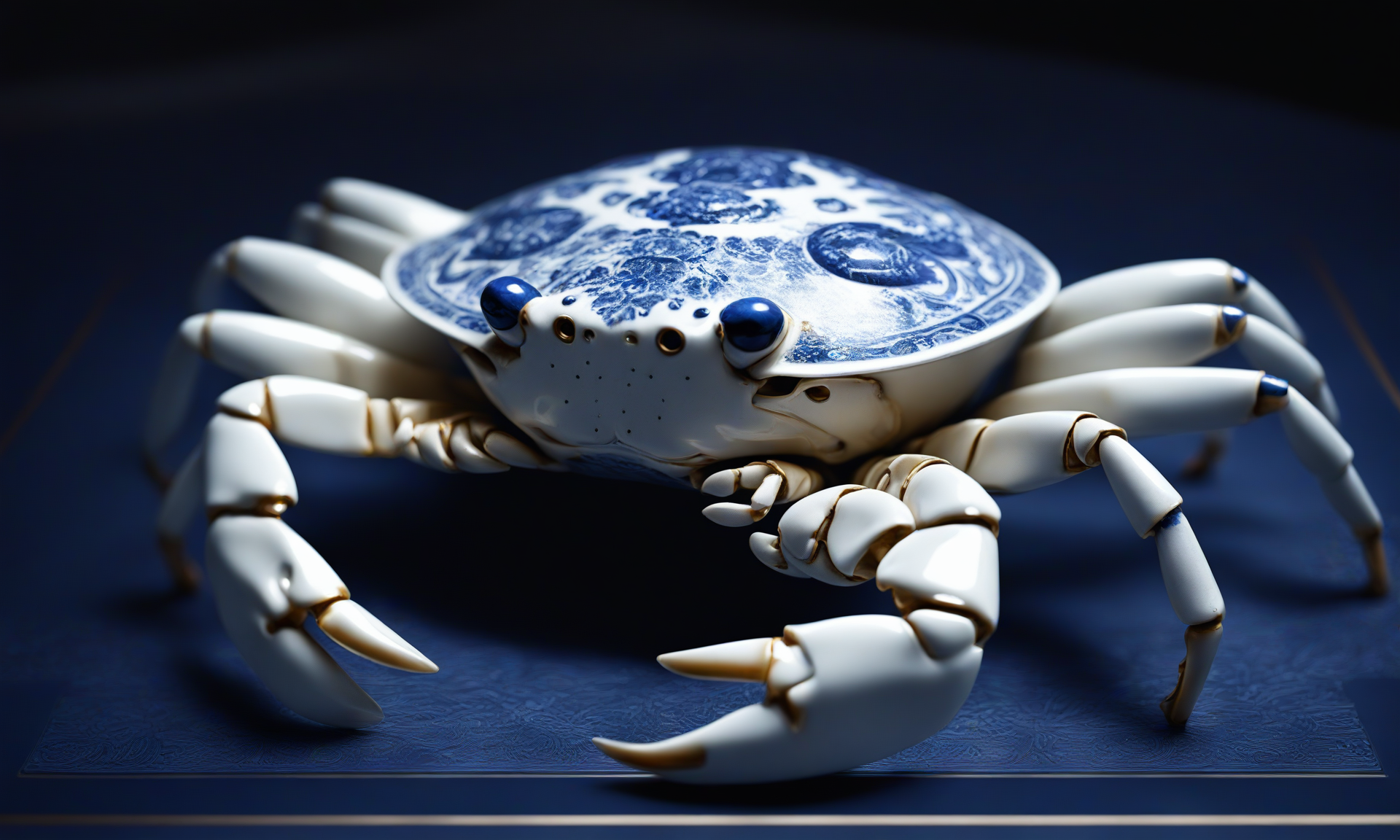 <lora:bwporcelaincd_xl-000007:0.7>, a statue of a crab made of (bwporcelaincd_xl, blue and white porcelain, porcelain:1.2, shiny:1.3, solo:1.3) in office scene, indoors, chinese zodiac, cutie, cute, still life, animal statue, front view, facing viewer, looking at viewer, (Unbelievable Digital Artwork:1.3), CGSociety, ArtStation, master works, 8K,HDR,UHD,masterpiece,best quality,highly detailed,emotional,harmonious,high budget,moody,epic,gorgeous,high resolution,perfect lighting,finely detail,extremely detailed,ultra detailed,realistic,photorealistic,huge filesize,photographic,real,wallpaper,moody lighting,volumetric lighting,reality ray tracing