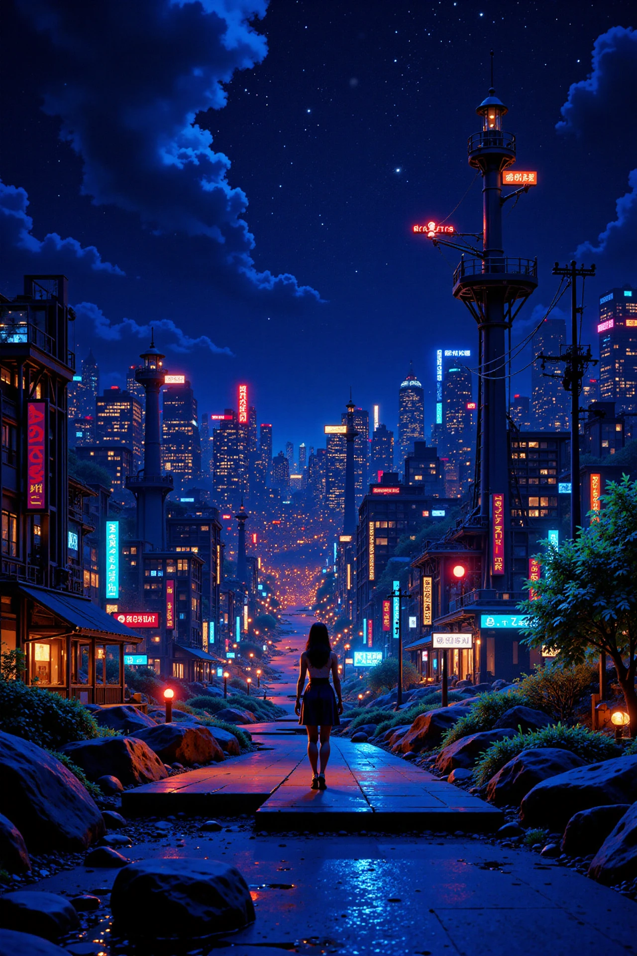 industrial beautiful anime landscape, bright luminous night, woman, very intricate, very detailed, sharp, bright, colorful, <lora:Hand v2:0.5> <lora:Anti-Blur:1><lora:Insane Detail Slider:0.25>  <lora:flux.1_lora_flyway_Epic-detail_v2:0.3> <lora:fluxenhancer:0.25> <lora:ROWER:0.6> <lora:flux-charmer-v1-1:0.4>  <lora:Commodore64_Style_-_FLUX:1> c64style, commodore64style, c64pixelartstyle
