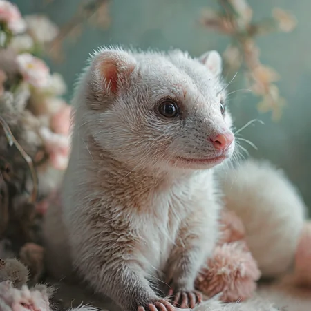 award winning Photography,pastel color theme,curious ferret,white fur,bright eyes,pink nose,wildlife phtography aesthetic,cozy atmosphere,sharp focus,cinematic constrast,amazing detailed,rim lighting,simple blurred background,<lora:MJ52:1>,<lora:add-detail-xl:0.8>,<lora:d\EnvyZoomSliderXL01:0>,