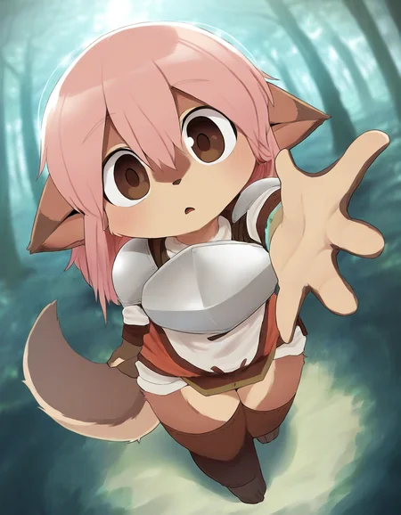 1girl, pivoted ears, brown fur,furry, pink hair, thighhighs, standing on one leg, (outstretched arm:1.2), from above, foreshortening, brown eyes, tail, multicolored fur, hair between eyes, forest, dutch angle, open mouth, full body, fisheye, head tilt, pose, adventurer, light frown, shoulder armor, 
,,,,,,,,,,,,,,,,,,,,,,,,,,,,,,,,,,,,,,,,,,,,,,,,,,,,,,,,,,,,,,,,,,,,,,,,,,,,,,,,,,,,,,,,,,,,,,,,,,,,,,,,,,,,,,,,,,,,,,
 <lora:dagasi_style_illustrious01_v1-000037:1>