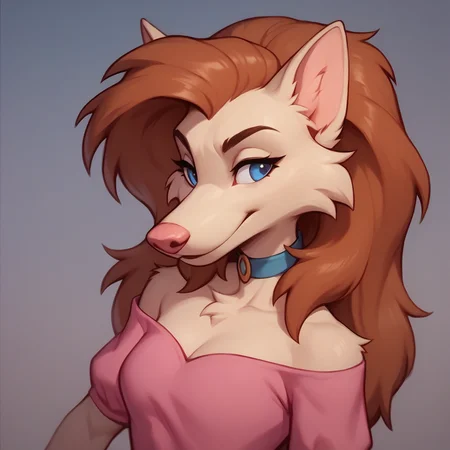 score_9, score_8_up, score_7_up, BREAK <lora:FluffyWerewolf:1> fluffywerewolf, furry female, long hair, pink dress, brown hair, blue eyes,