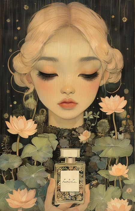 masterpiece,best quality,<lora:tbh280-sdxl:0.9>,illustration,style of Audrey Kawasaki
A bottle of perfume in garden
