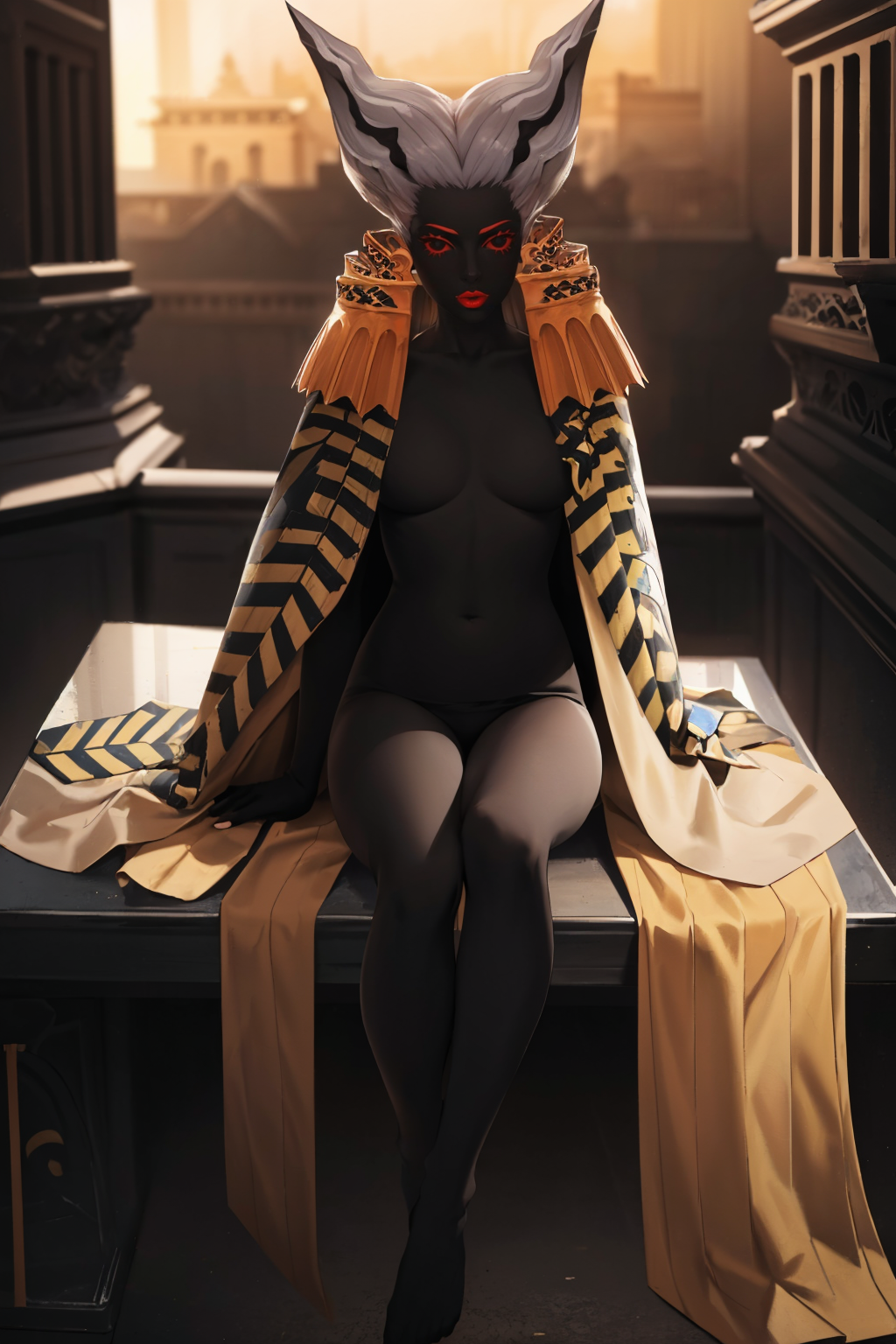 masterpiece, best quality, temple, dark, night
<lora:zs_Skadi:1> skadismt, black skin, cape, red eyes, lipstick, colored skin, 1girl, solo