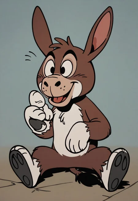(score_9 | score_8_up | score_7_up) ((masterpiece:1))(best quality,very high quality,ultra detailed:1.2) (2D,cartoon style,anime style)(Smooth:2)(clean blurring) (four fingers on each hand,one thumb on each hand:1), solo, charles, dog, black spot on left eye, white fur, paw, dog paws, donkey dog hybrid, Full Donkey, half donkey, donkey head, donkey ears, donkey tail,