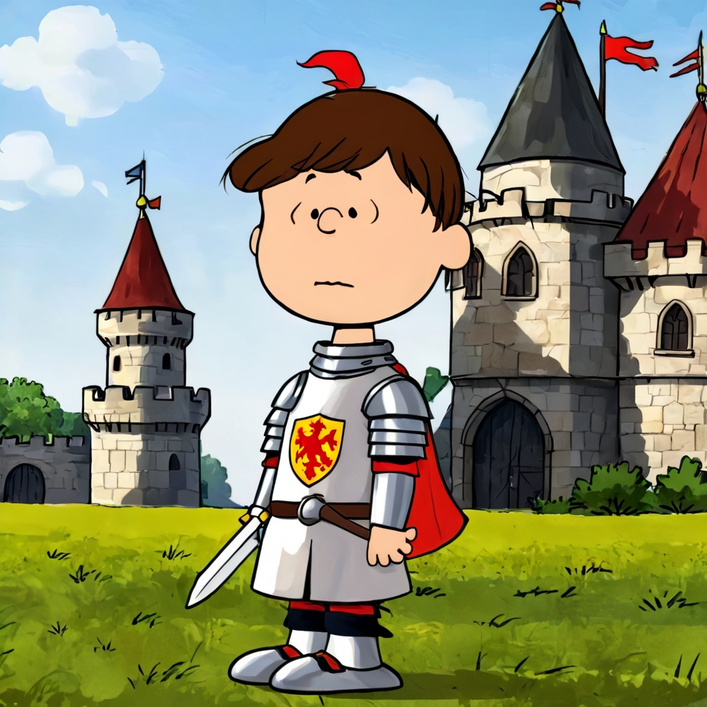 pampeanut a boy wearing a knight armor, castle background,2d