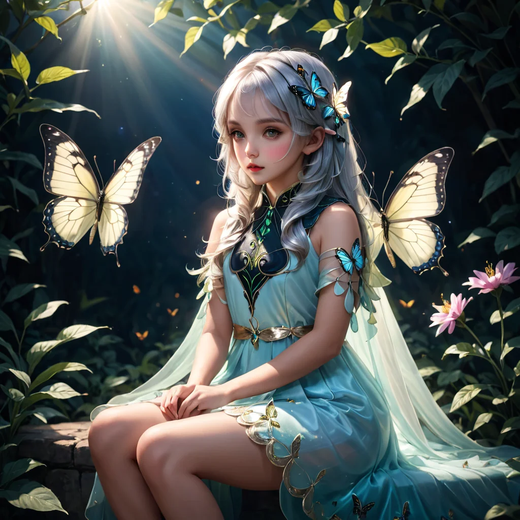 dramaticlight,<lora:Nahida-real:0.8>,nahida,sit,butterfly