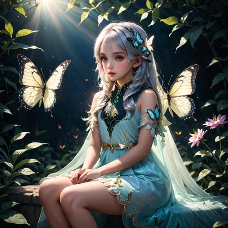 dramaticlight,<lora:Nahida-real:0.8>,nahida,sit,butterfly