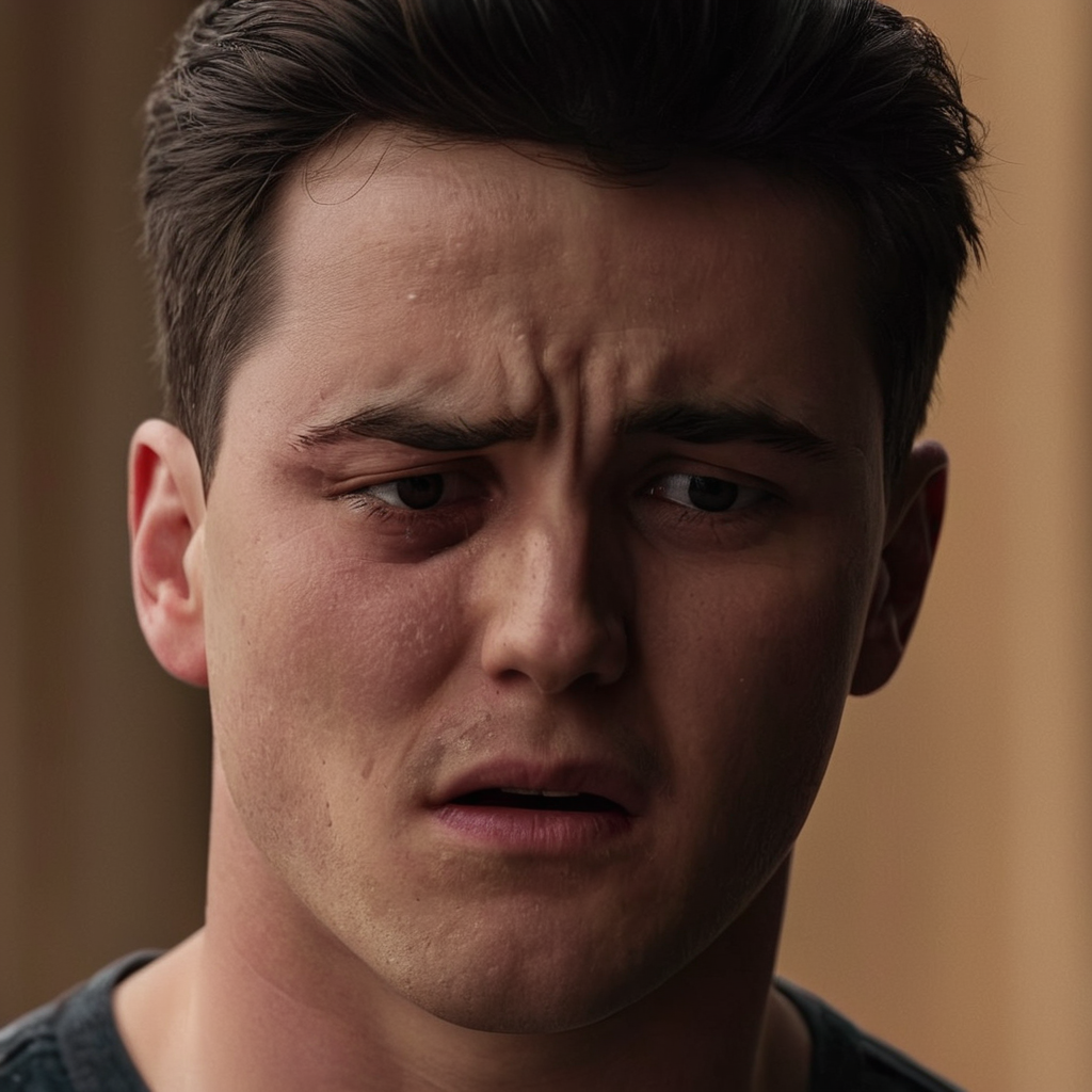 cinematic film still of  <lora:Invincible (TV series):0.4>
 <lora:detailed:0.4> detailed
 <lora:perfection style:0.4> perfect
 <lora:PerfectEyesXL:0.3>
 <lora:Mark Grayson bruised eye:1>
Mark Grayson bruised eye a man with a teary eye and a dark shirt,swollen eye,face shot,solo,short hair,open mouth,simple background,shirt,black hair,1boy,male focus,one eye closed,teeth,tears,black eyes,crying,portrait,brown background,meme,crying with eyes open,sad
, shallow depth of field, vignette, highly detailed, high budget, bokeh, cinemascope, moody, epic, gorgeous, film grain, grainy