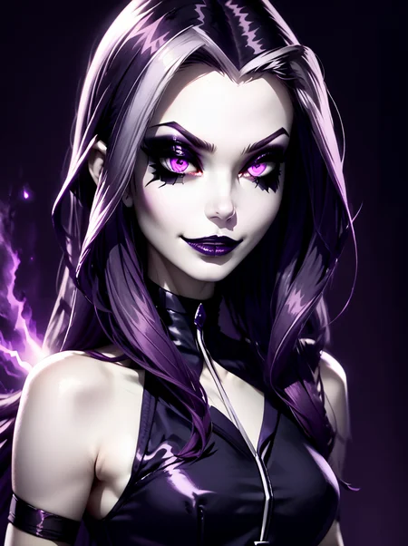 score_9, score_8_up, score_7_up, source_photo, realistic,
<lora:WinxAndTrixPony:0.8>,winxtrix,Darcy,
1 girl, solo, long wavy dark purple hair, violet eyes, wearing a dark purple gothic outfit with a high collar, gothic style, slender build, mischievous smile, pale skin, mysterious aura, dark magic.,
<lora:Ghotic_haunted_world:0.6>