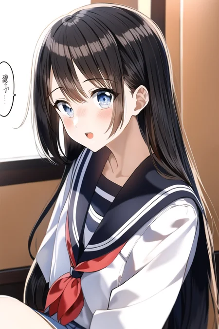 1girl, serafuku, neckercheif, sailor coollar, long hair,
<lora:PentagonRailgunStyle:1>