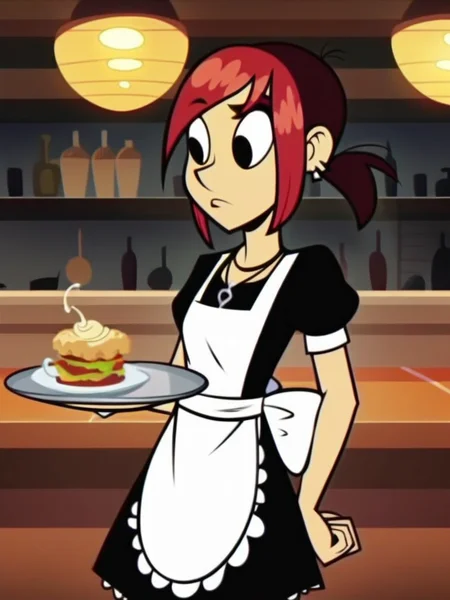 score_9, score_8_up, score_7_up, score_6_up, score_5_up, score_4_up, BREAK
MinaMonroe, short ponytail, necklace, maid uniform, holding tray, cafe, crowd, restaurant, 1girl, solo, detailed face, detailed eyes, detailed background, <lora:minamonroe-v2:1>
