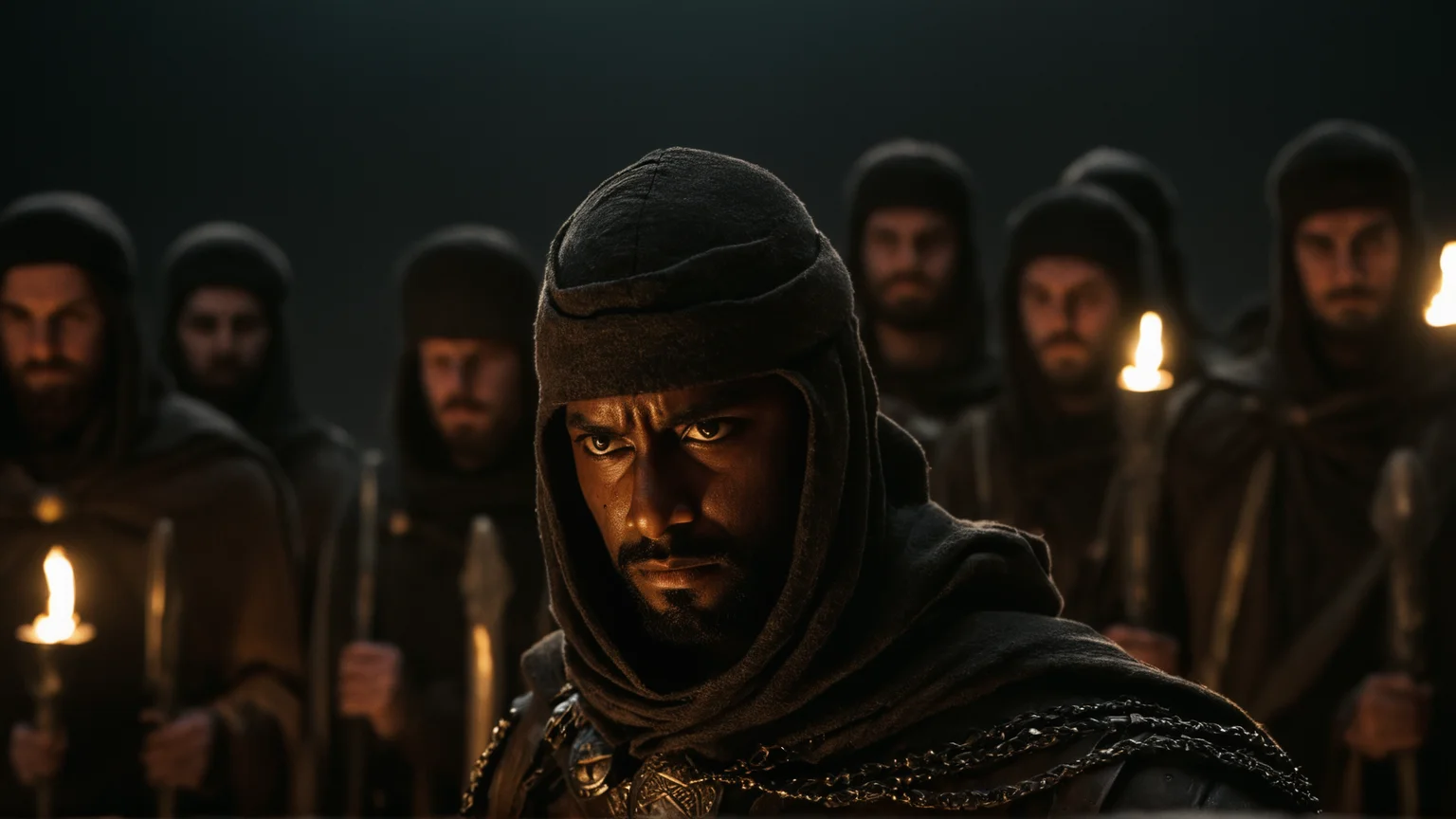 cinematic film still of <lora:spartan style v2:1>
In 480 B.C. Persian Army a dark man with a chain around his head,dark army,antagonist army,solo,1boy,weapon,hood,blurry,cloak,hood up,candle,dark , realistic, realism, photorealism, hyperrealism, hyperrealistic, realistic, sharp, detailed, cinematography style, film light style, movie still, professional photography, artistic, perfection, contrast, cinematic, filmic, high quality photo, 8k quality, colorful, photography style, different people, war, warrior, armor, spartan style, shallow depth of field, vignette, highly detailed, high budget, bokeh, cinemascope, moody, epic, gorgeous, film grain, grainy