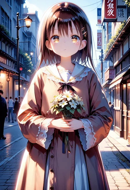 score_9, score_8_up, score_7_up, 1girl, FujisakaLP, masterpiece, (front focus), surrealist female portrait, fantasy art, realism, dynamic lighting, art station, poster, volumetric lighting, highly detailed face, black and fluffy eyes, shiny pupils,4K, award-winning, 1 girl, understated,fullbody shot, (official attire: 1.4,white lace gown), street light, dark brown hair,