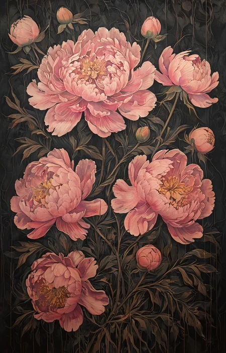masterpiece,best quality,<lora:tbh36-sdxl:0.9>,illustration, decaying peonies
