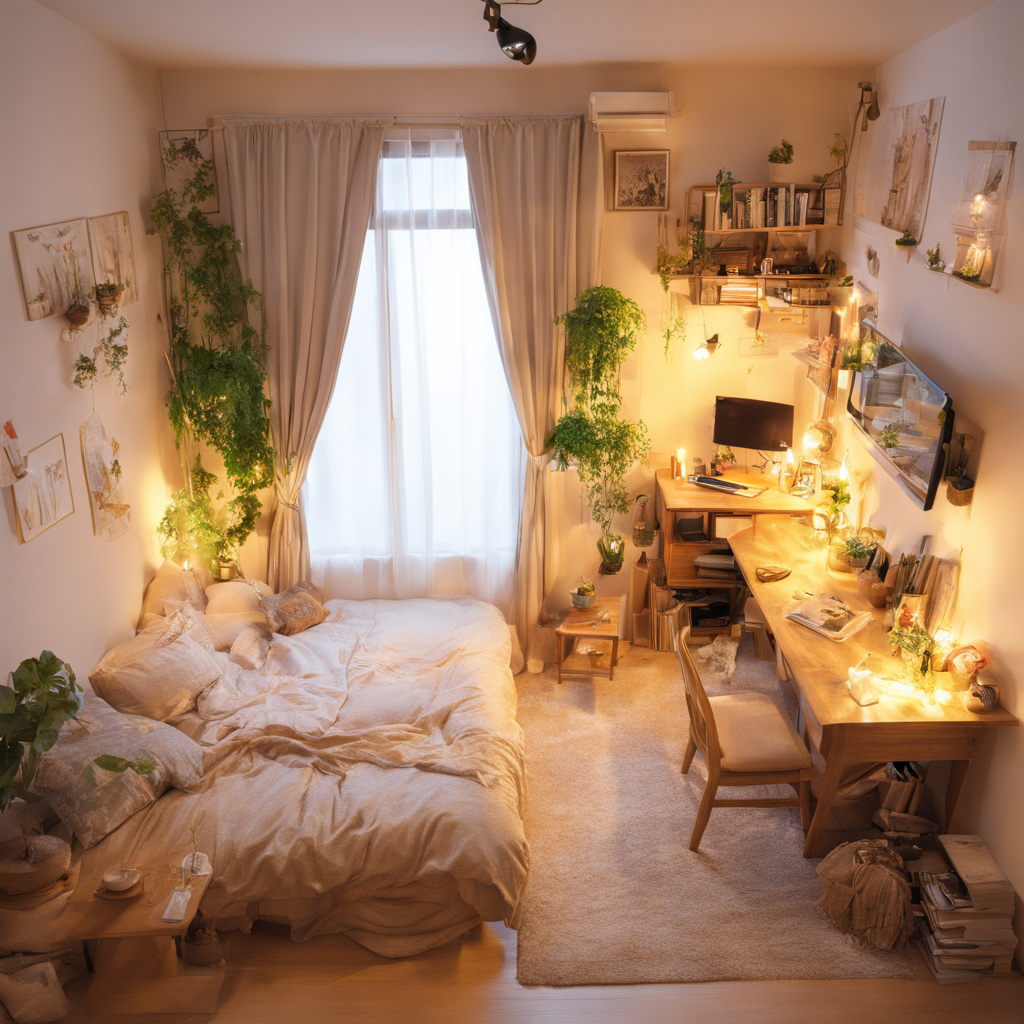 best quality, ultra-detailed,
JJROOM, scenery, lamp, bed, window, cup, chair, table, indoors, curtains, book, bedroom, plant, pillow, day, bag, realistic, 
 <lora:jyoshi_no_heya_SDXL_V1:1>