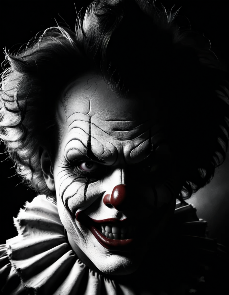 a evil clown face <lora:ral-chrosc-bw:1> ral-chrosc-bw