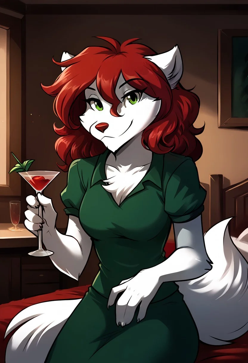 score_9, score_8_up, score_7_up,score_6_up,score_5_up, source_furry
BREAK
solo, furry female anthro, long hair, medium breasts, (lewd smile, looking at viewer), green shirt, green mini skirt, (indoors, sitting, on bed), upper body shot, a martini glass
BREAK
<lora:Rose-Twokinds-SDXL-AnonTK-V1-000009:1>, rose-twokinds, keidran, mammal, wolf tail, green eyes, <lora:p:0.35>