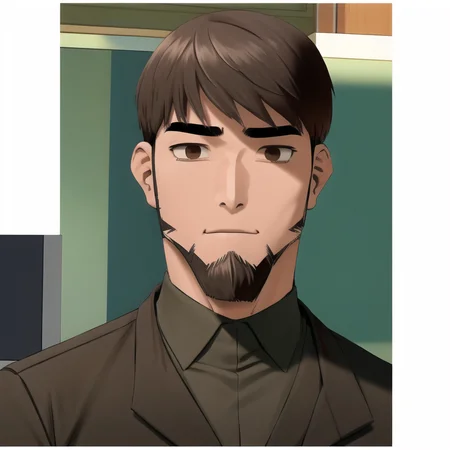Hyun:1.4, 1man, face focus, close up,  solo, adult:1.4, tall, muscular, very short beard, black suit, closed mouth, looking at viewer, Kingdom Style  <lora:Hyun_Locon:0.5> <lora:KingdomStyle_v3.2:0.7>