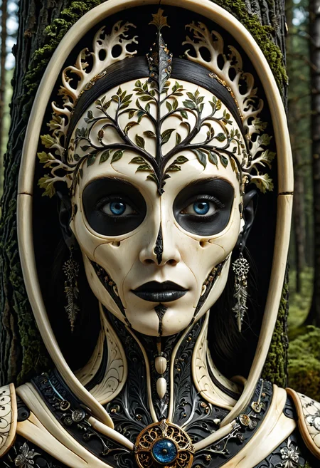 scenic, nature photography,(tree:1.3), intricate tree made out of, ebony, ivory, scrimshaw, bone carving, extremely detailed, intricate detail,
depth of field, face focus, dramatic lighting, detailed shadows, godrays,
battlefield background, medieval, forest background, blurry background,
<lora:Ebony_and_Ivory_Scrimshaw_style_-_SDXL:1>,, masterpiece, best_quality, amazing_quality, very_aesthetic, 8k, high_quality, highres, absurdres, subject_focus,, detailed eyes, perfect eyes, realistic eyes,, mechanical limbs, cyborg, cybernetic, futuristic, mechanical joints,