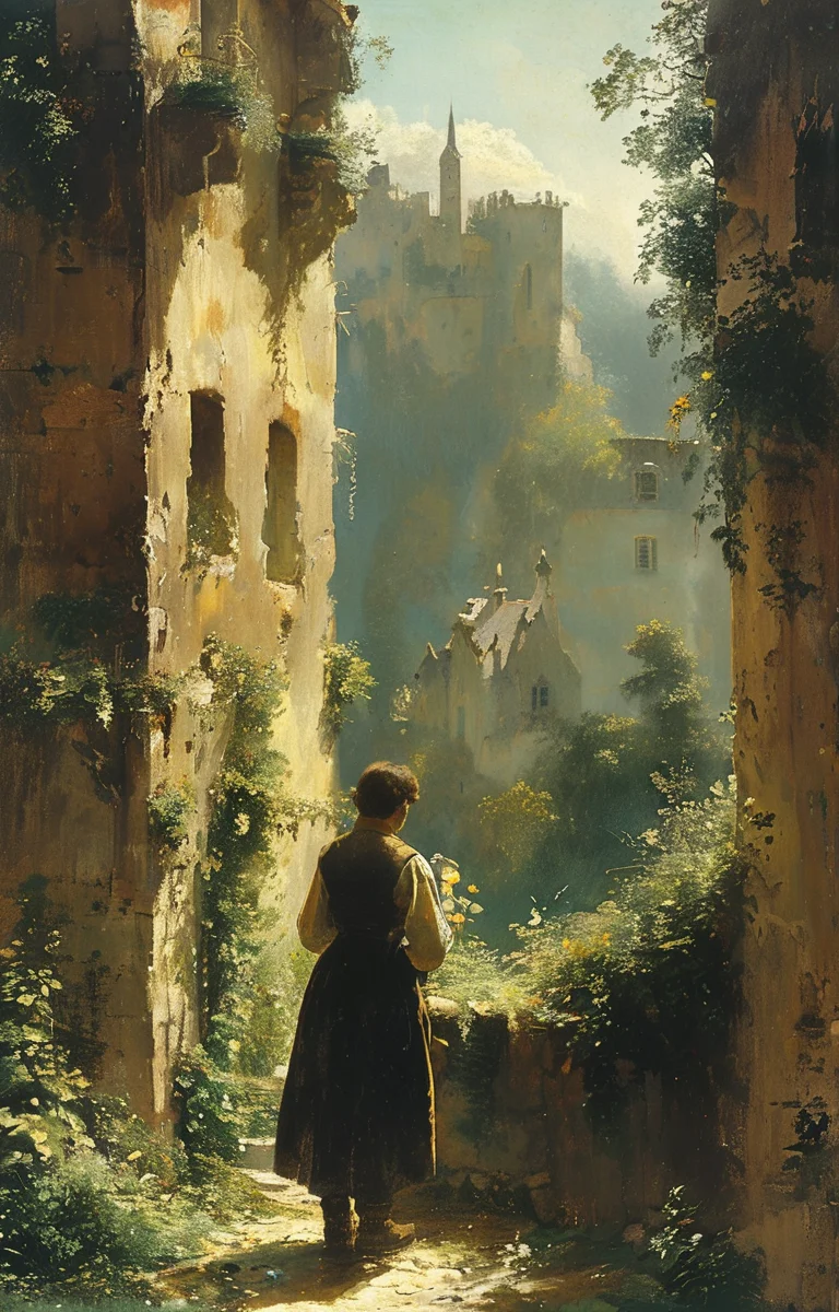 masterpiece,best quality,<lora:tbh299-sdxl:0.9>,illustration,style of Carl Spitzweg A bottle of perfume in garden