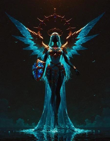 masterpiece, best quality, amazing quality, <lora:DarkFantasy_v3_Buns:0.55>, Ethereal Sentinel, shimmering translucent armor, radiant shield, heavenly light, masterpiece, best quality, amazing quality