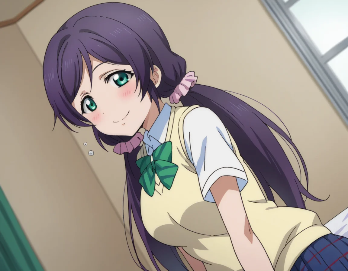 score_9, score_8_up, score_7_up, source_anime,
nozomitoujou, <lora:nozomi-toujou-ponyxl-lora-nochekaiser:1>
nozomi toujou, green eyes, purple hair, twintails, low twintails, scrunchie, long hair, smile,
otonokizaka school uniform, pleated skirt, school uniform, short sleeves, skirt, summer uniform, sweater vest, yellow sweater vest,
indoors, bed, bed room, on side, blush, drunk,
looking at viewer, cowboy shot, dutch angle,