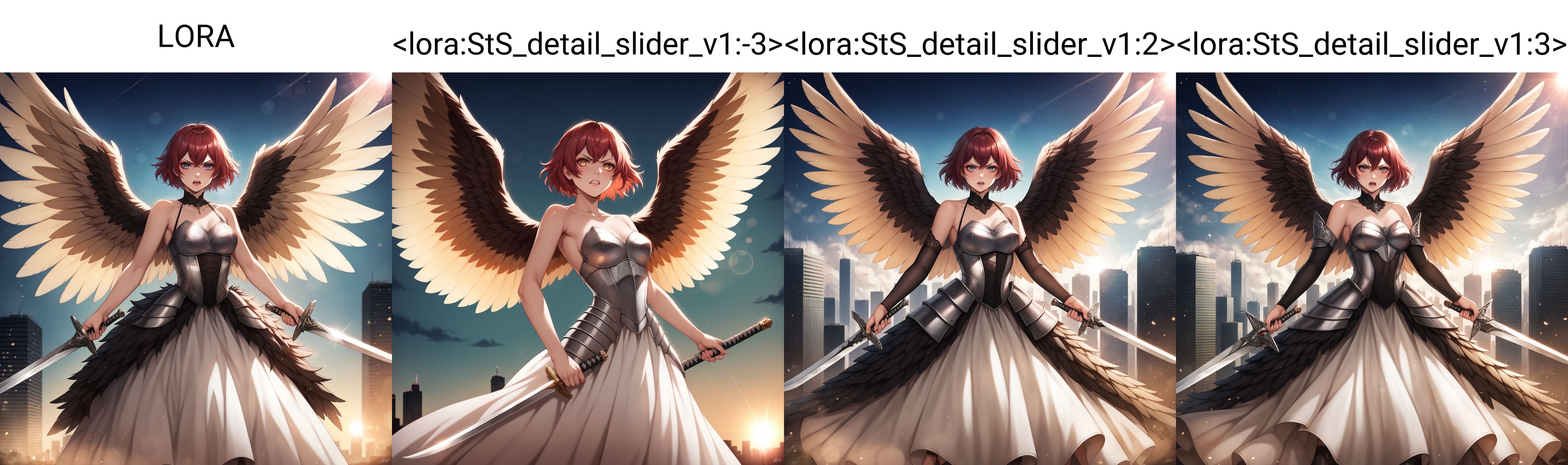 score_9, score_8_up, score_7_up, source_anime, [tokyo ghoul], kirishima touka, [1girl], facing viewer, armored dress, dress, [angry], cowboy shot, [floating], holding sword, brown (feathered wings), highly detailed wings, upper back wings,large wings, [detailed eyes, [eyeshadow]], intricate background, skyscraper (rooftop), extremely detailed, volumetric lighting, 8k wallpaper, best quality, ultra-detailed, best illustration, detailed shadows, tracing, realistic, colorful, intense shadows, detailed face, 4k, highres, absurdres, [[light particles]], sunlight, 4k wallpaper, [[backlighting]], [lens flare], LORA