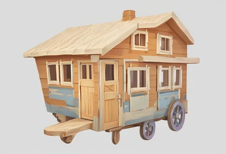 A house on wheels, focus, white background, award winning artwork, extreme detailed, 
Wide range of colors, Dramatic,Dynamic, Cinematic, Sharp details, Insane quality. Insane resolution. Insane details. Masterpiece. 32k resolution.