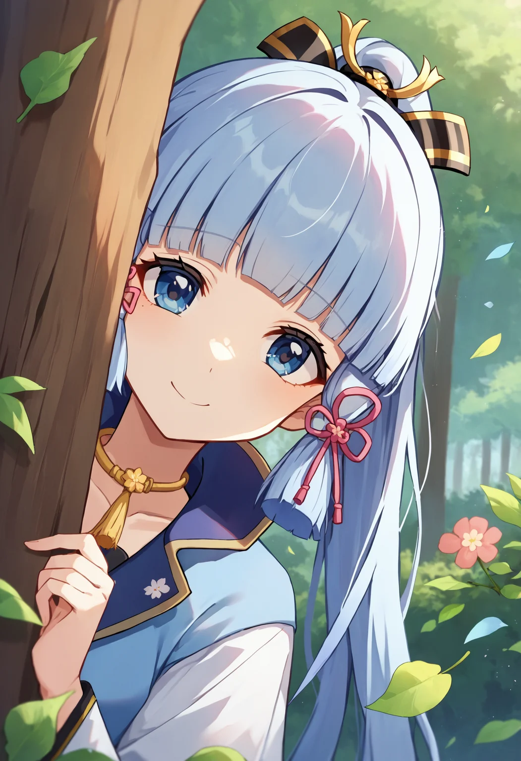 score_9_up score_8_up score_7_up, source_anime, 1girl smile, peeking out upper body, forest, flower, plant, leaves, tree, outdoors, kamisato ayaka
<lora:peeking_out_ponyxl:1>