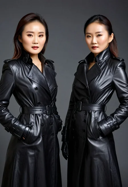 Here is an artistic representation of three 49-year-old Chinese fashion model actresses wearing hyper-realistic black leather long gloves and double trench long coats, captured in a high-resolution, high-definition masterpiece portrait photo.
The image showcases the elegance and sophistication of these Chinese fashion model actresses, highlighting the ultra-realistic detail of their black leather long gloves and double trench long coats. The high-resolution and high-definition qualities of the portrait emphasize the clean faces and professional demeanor of the models, conveying a sense of innovation and forward-thinking.
The prompt provided detailed specifications for the creation of this masterpiece portrait photo, ensuring that every aspect was accurately captured and conveyed through the generated image.