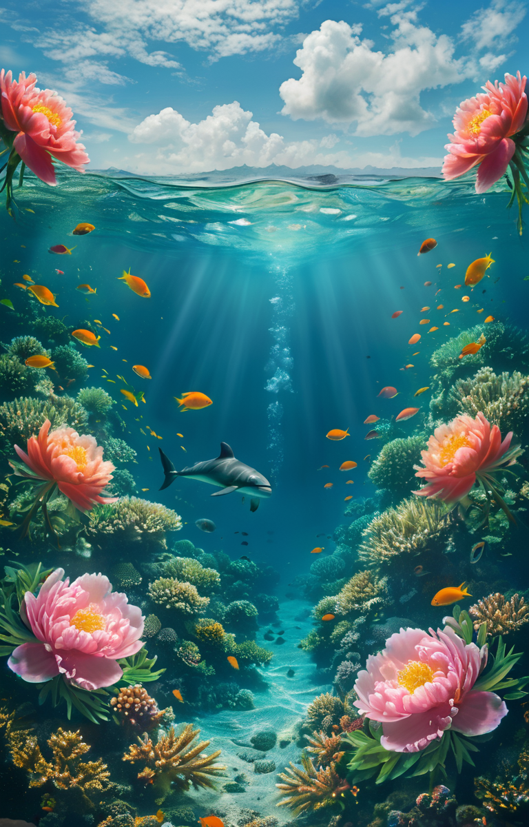 masterpiece,best quality,<lora:tbh341-sdxl:0.75>,illustration,style of underwater sea life decaying peonies