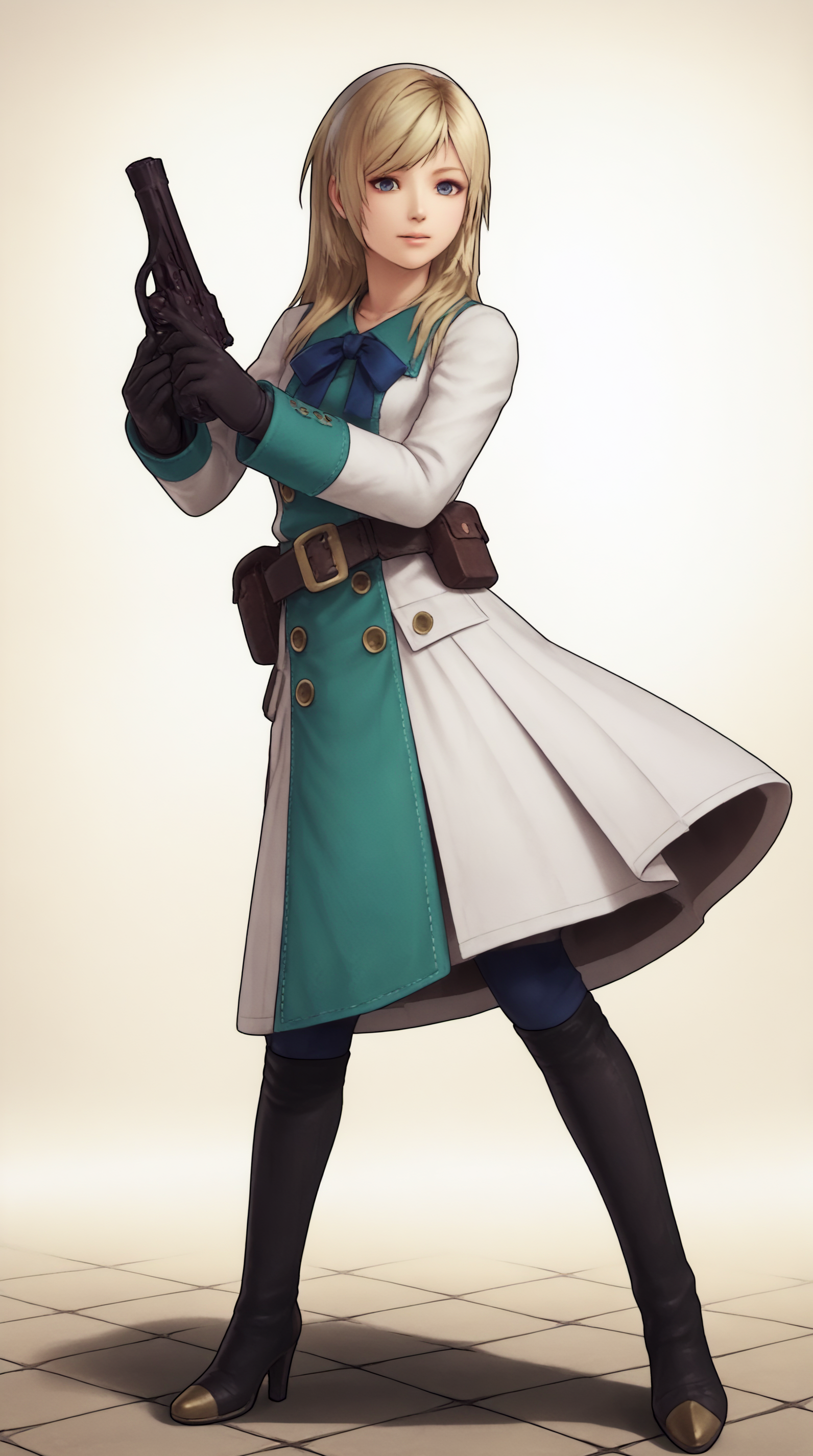 score_9, score_8_up, score_7_up, best background, detailed background, 4k, upscale, anime_source,  Reanbell, Main Outfit, solo, full body, weapon, gun, handgun  <lora:JN_Reanbell_Pony:0.8>