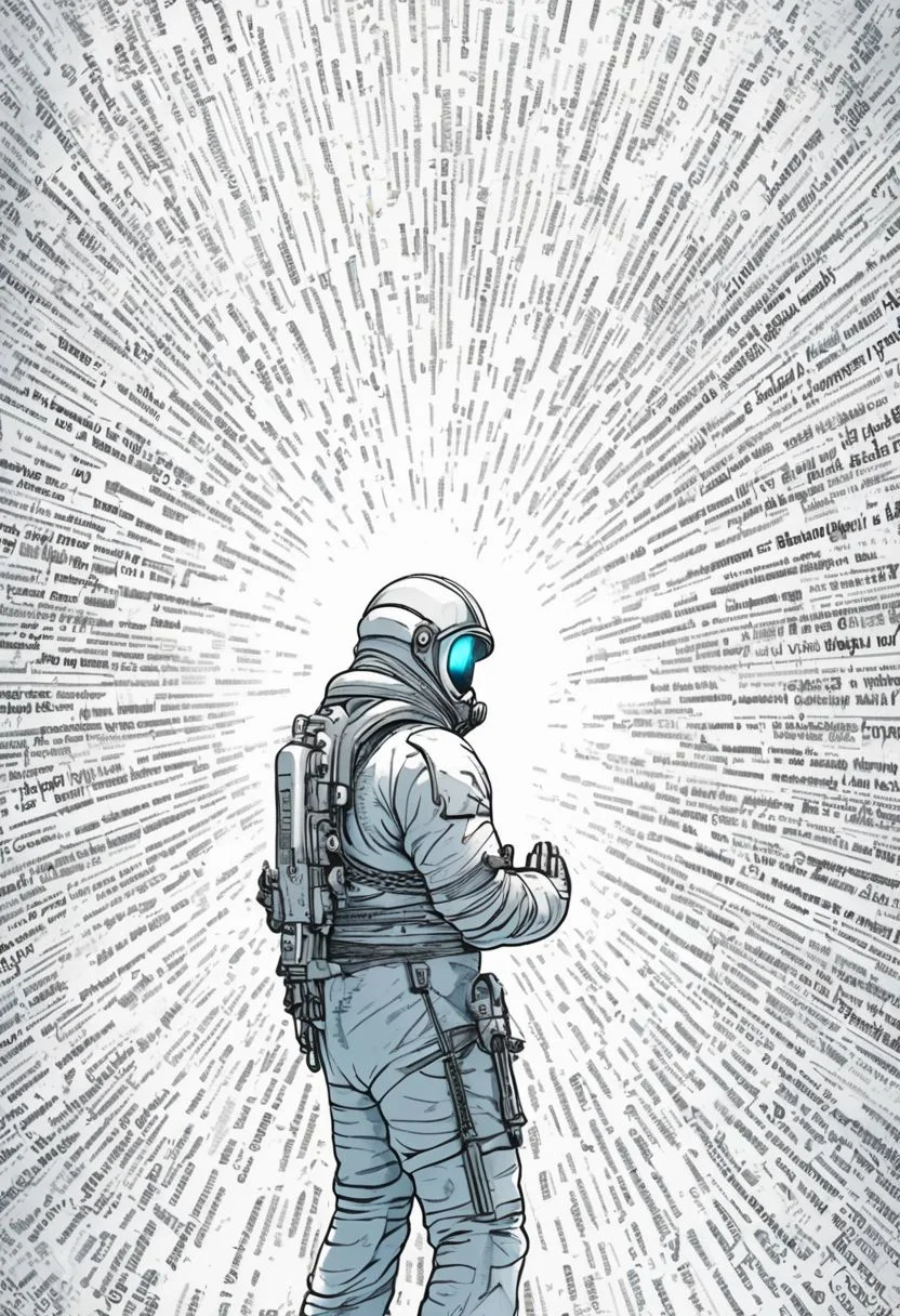 illustration of an Space man praying in church, text, highly detailed, motion blur, 4k, uhd, masterpiece,