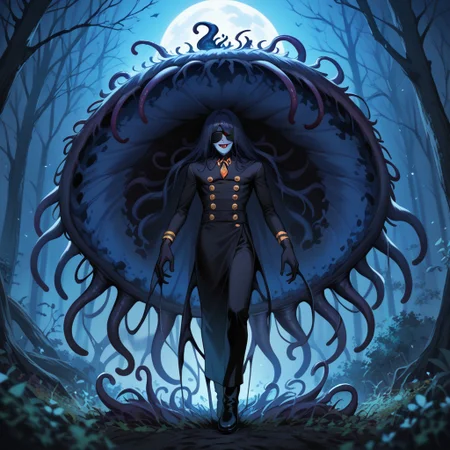 (score_9), (score_8_up), (score_7_up), day time, dark lighting, dark atmosphere, dark, horror theme, Zyrnox-Exoterra Style, Art Style of "Junji Ito", Art Style of "H.R. Geiger"Lovecraftian Horror, (Old God, Male Humanoid God, Evil and Dark, Terrifying, Scary, Blindfold), Unnerving, Full Body Shot, Face in view, Hair over eyes, floating_eyes, Cosmic Horror, Eldritch Horror, Art Style of "E. M. Carroll"
