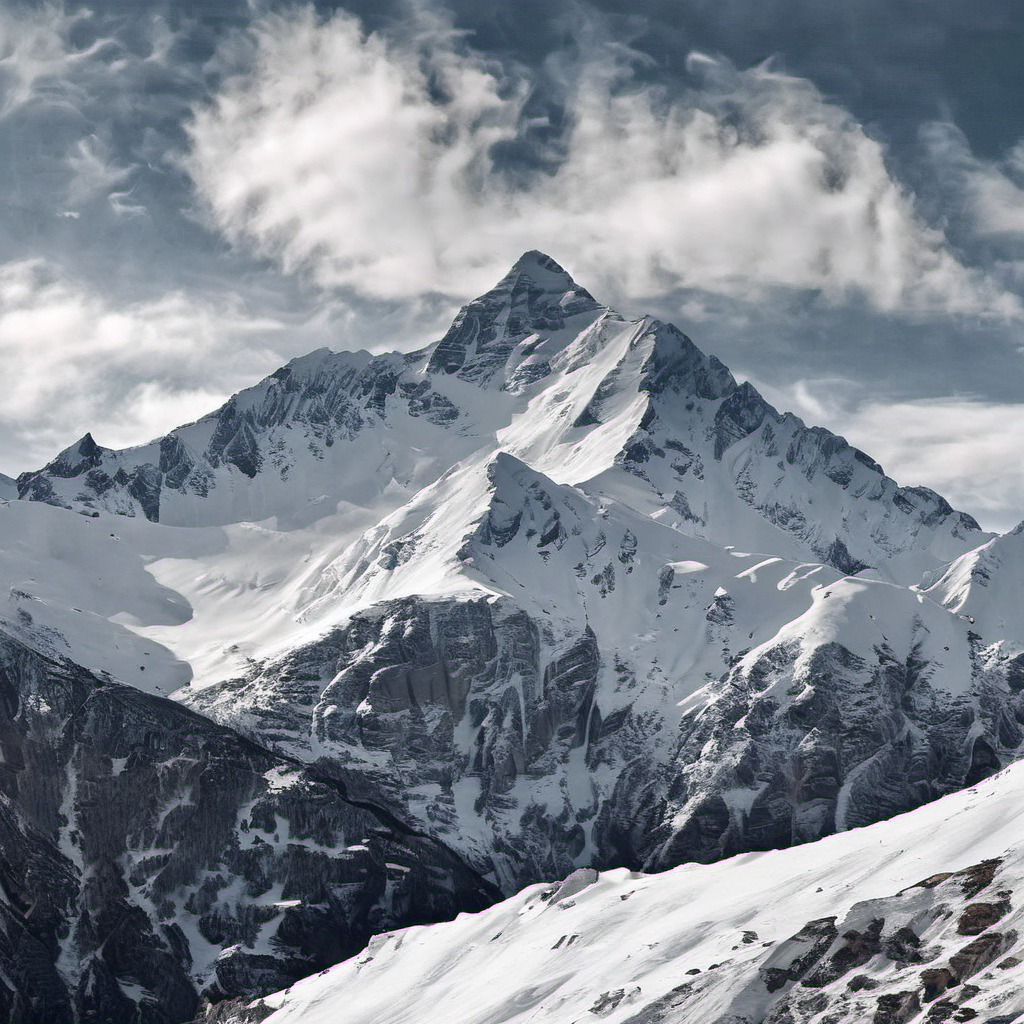 picture of snow mountain, smxl, bright sunny day, vivid, high contrast   <lora:snowmountxl_v1:1>