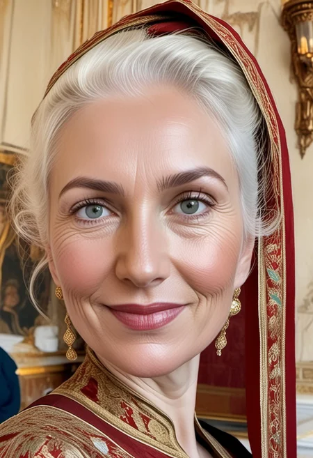 breasts shot,( life-like skin texture:1.5), realistic skin, (18th century:1.5), Europe, (victorian times), beautiful and mature, Tall, Strong, perfect face, Experienced middle-aged Empress, tradition ethnic Black royal clothes, covered hair, expensive fabric, photorealistic, realistic, extreme realism, (masterpiece, photorealistic), dappled sunlight, studio lighting, imperfections skin, probes, (photorealistic:1.6), <lora:add_detail:0.8>, medieval queen, royal banquets, female guards, include masques (a form of courtly entertainment with dancing, acting, and elaborate costumes), feasts, and balls. Gowns and Kirtles: Women wore long, flowing gowns made of luxurious silk, dressed sexy and attractive, (Empire waists:1.5), (white hair:1.5),( red lips:1.5),( subtle evil smile:1.5), white teeth
2girls,
(50 years old:1.5),
1boy,
slave boy,
milfs,
moms,
(busty:1.3),
(Horny:1.3),
orgasm face,
grannies,
married,
cheating,
Mistress,
French Queen medieval,
Empress,
(determined look:1.5),
(brave:1.5),
dominant presence,
orgasm face,
shocked,
traditional 1650 royal outfit,
Powerful women,
long legs,
exposed legs,
sexy legs,
bustle dress, 1woman, loose pants, harem_pants, see-through, silk, tight-fitting shirt, impossible shirt, large breasts, long hair, loose_scarf, head_scarf, jewelry, , giga_busty