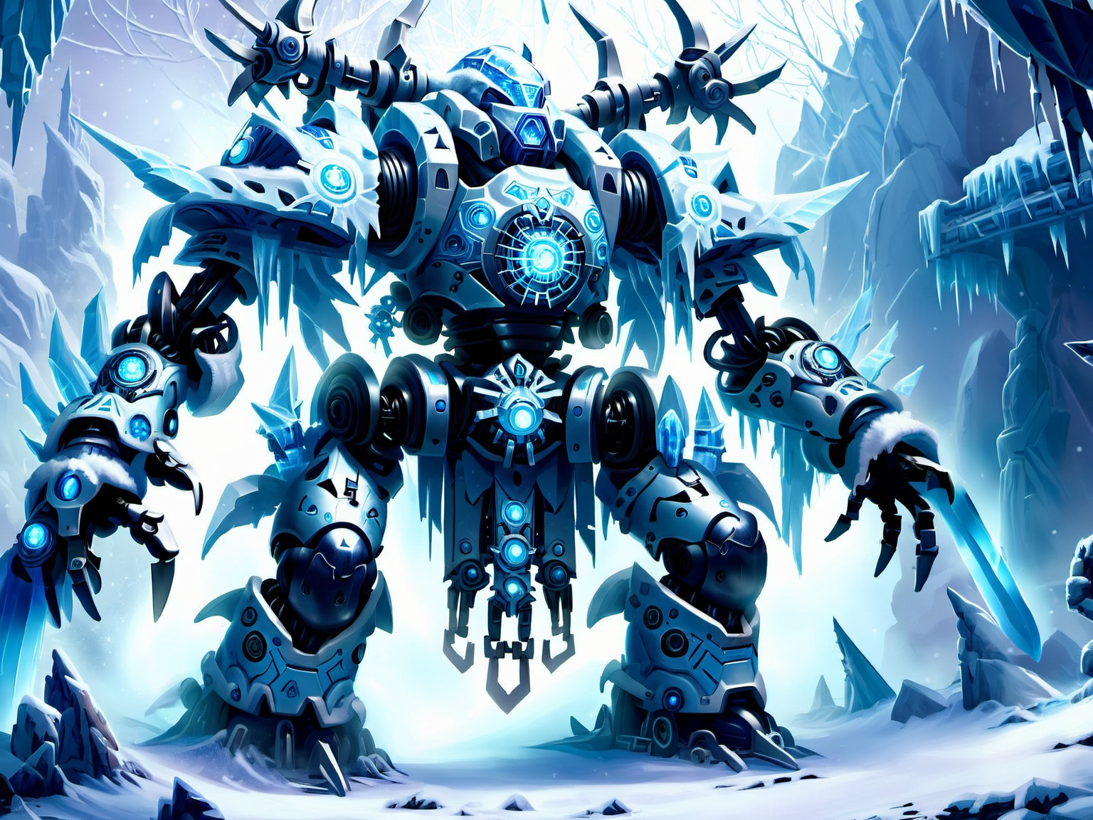 <lora:MagicAI:.9>   IceMagicAI   battle mech , Highly detailed, sci fi fantasy setting, intricate detailed background